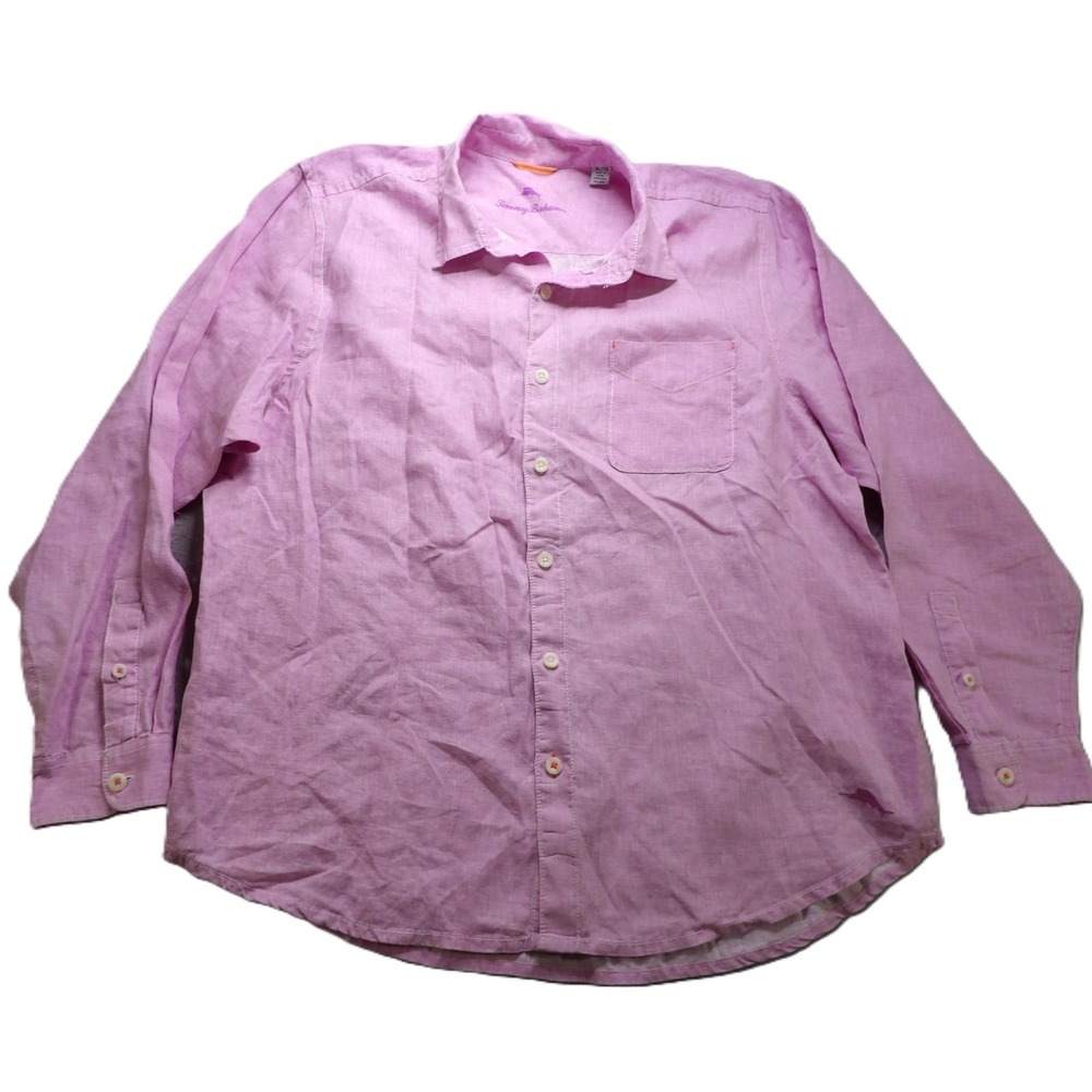 Tommy Bahama Pink Long Sleeve LS 100% Linen Button Down Shirt Men XL Lightweight